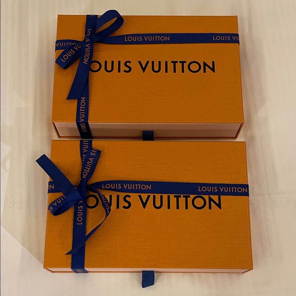 Louis Vuitton Orange Boxes with Blue Ribbon Set